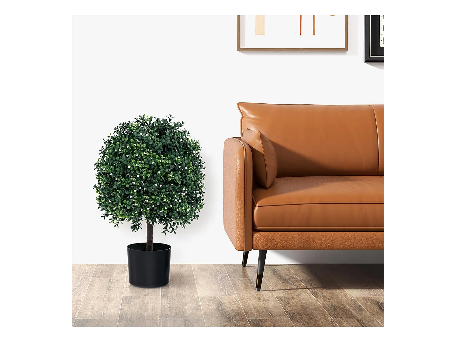 kunstplant 55cm set van 2,buxus met bladeren & 343 witte vruchten,kunstboom met pot，kunst decoratieve plant topiary, kamerplant in bolvorm,voor thuiskantoor, groen