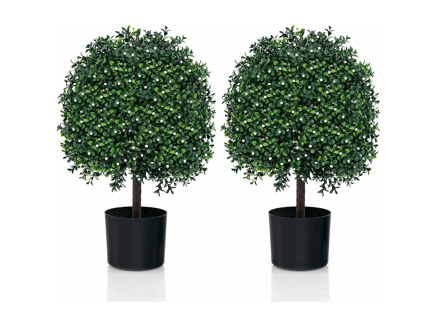 kunstplant 55cm set van 2,buxus met bladeren & 343 witte vruchten,kunstboom met pot，kunst decoratieve plant topiary, kamerplant in bolvorm,voor thuiskantoor, groen