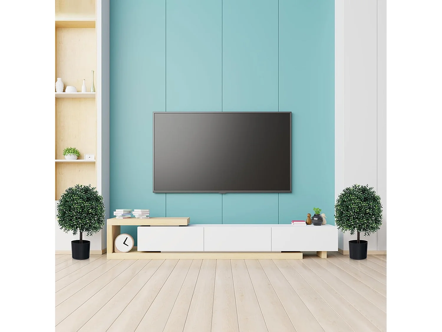 kunstplant 55cm set van 2,buxus met bladeren & 343 witte vruchten,kunstboom met pot，kunst decoratieve plant topiary, kamerplant in bolvorm,voor thuiskantoor, groen