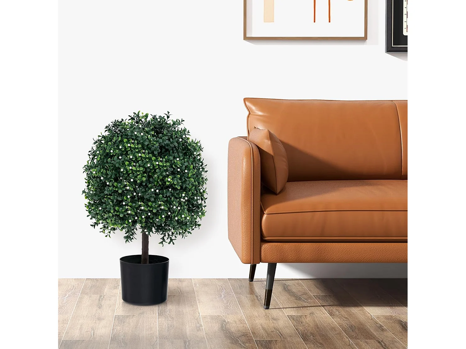 kunstplant 55cm set van 2,buxus met bladeren & 343 witte vruchten,kunstboom met pot，kunst decoratieve plant topiary, kamerplant in bolvorm,voor thuiskantoor, groen