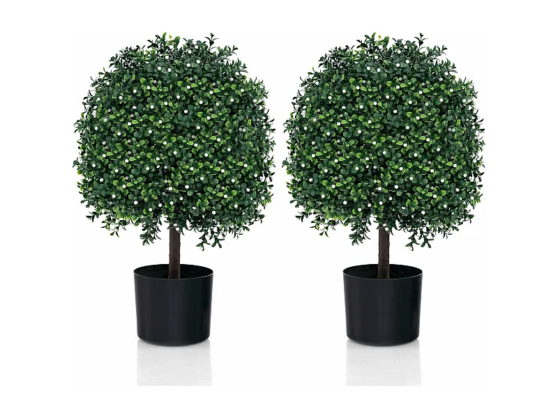 kunstplant 55cm set van 2,buxus met bladeren & 343 witte vruchten,kunstboom met pot，kunst decoratieve plant topiary, kamerplant in bolvorm,voor thuiskantoor, groen