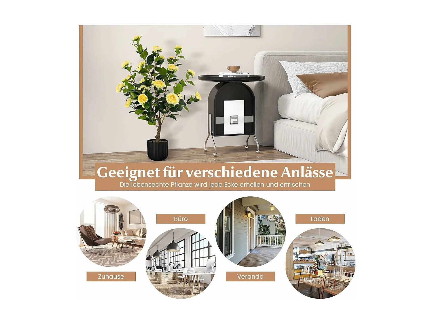 Set van 2 kunstboom met bloemen 95 cm,kunstmatige cameliaboom,kunstplant in pot,cameliaplant met 24 bloemen en natuurlijke stam,kamerplant,decoratieve plantTL32300