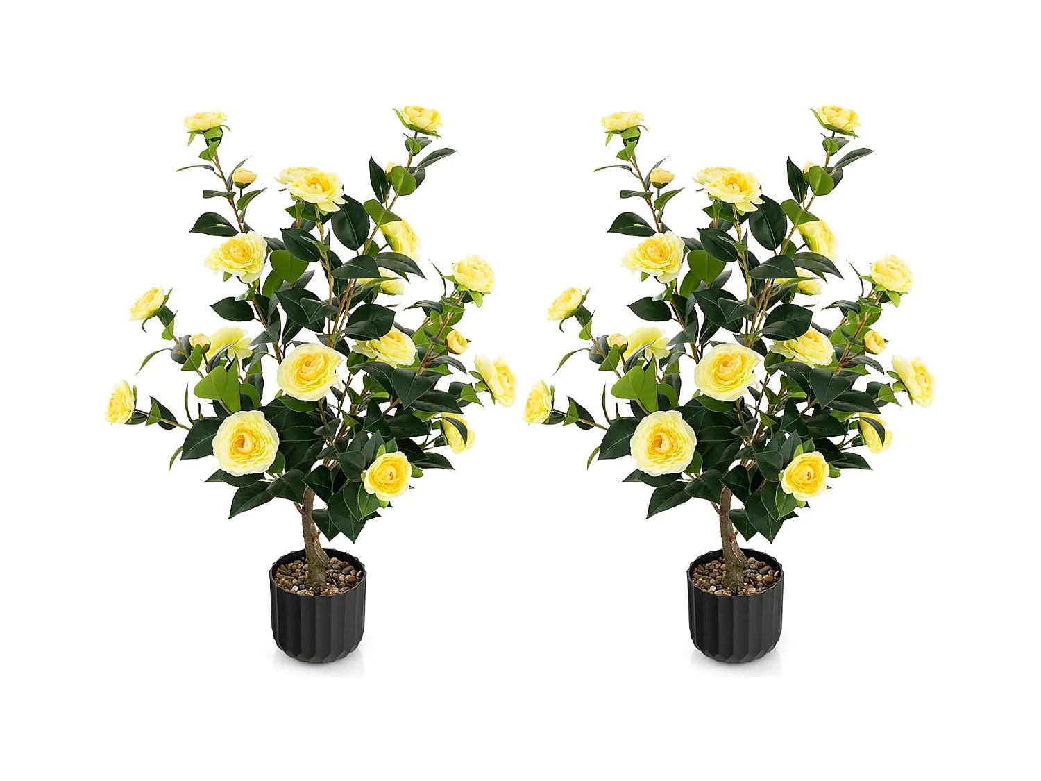 Set van 2 kunstboom met bloemen 95 cm,kunstmatige cameliaboom,kunstplant in pot,cameliaplant met 24 bloemen en natuurlijke stam,kamerplant,decoratieve plantTL32300