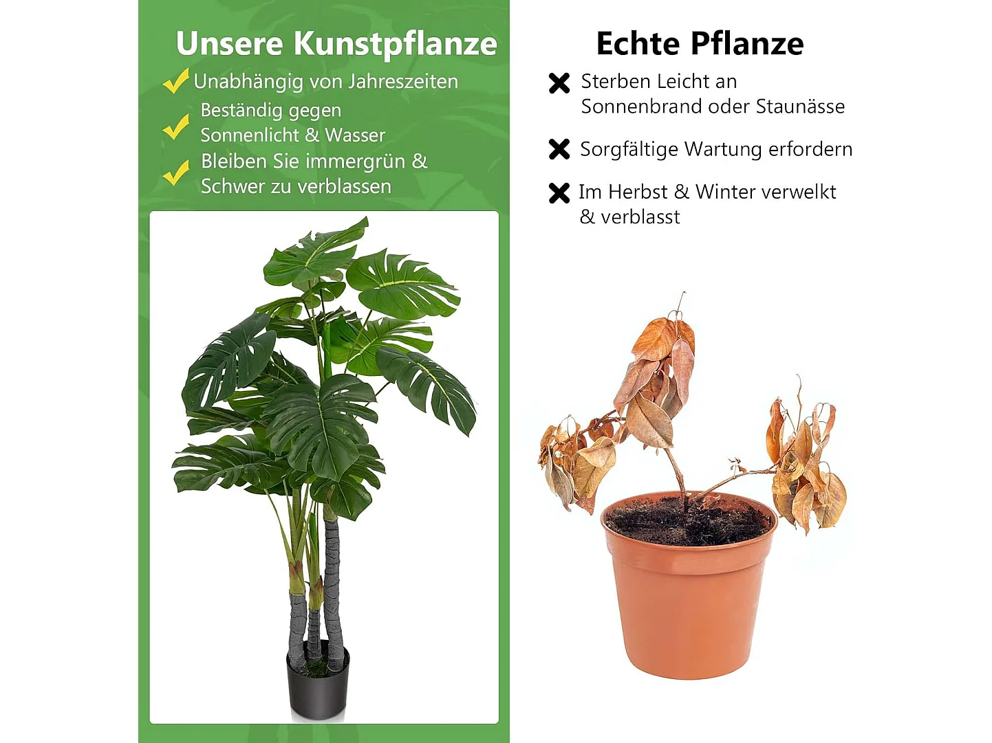 Monstera Deliciosa Kunstplanten, 120 cm, groene kunstboom met 20 bladeren en kunststof pot, kunstplant voor thuis, op kantoor en restaurant, interieurdecoratie