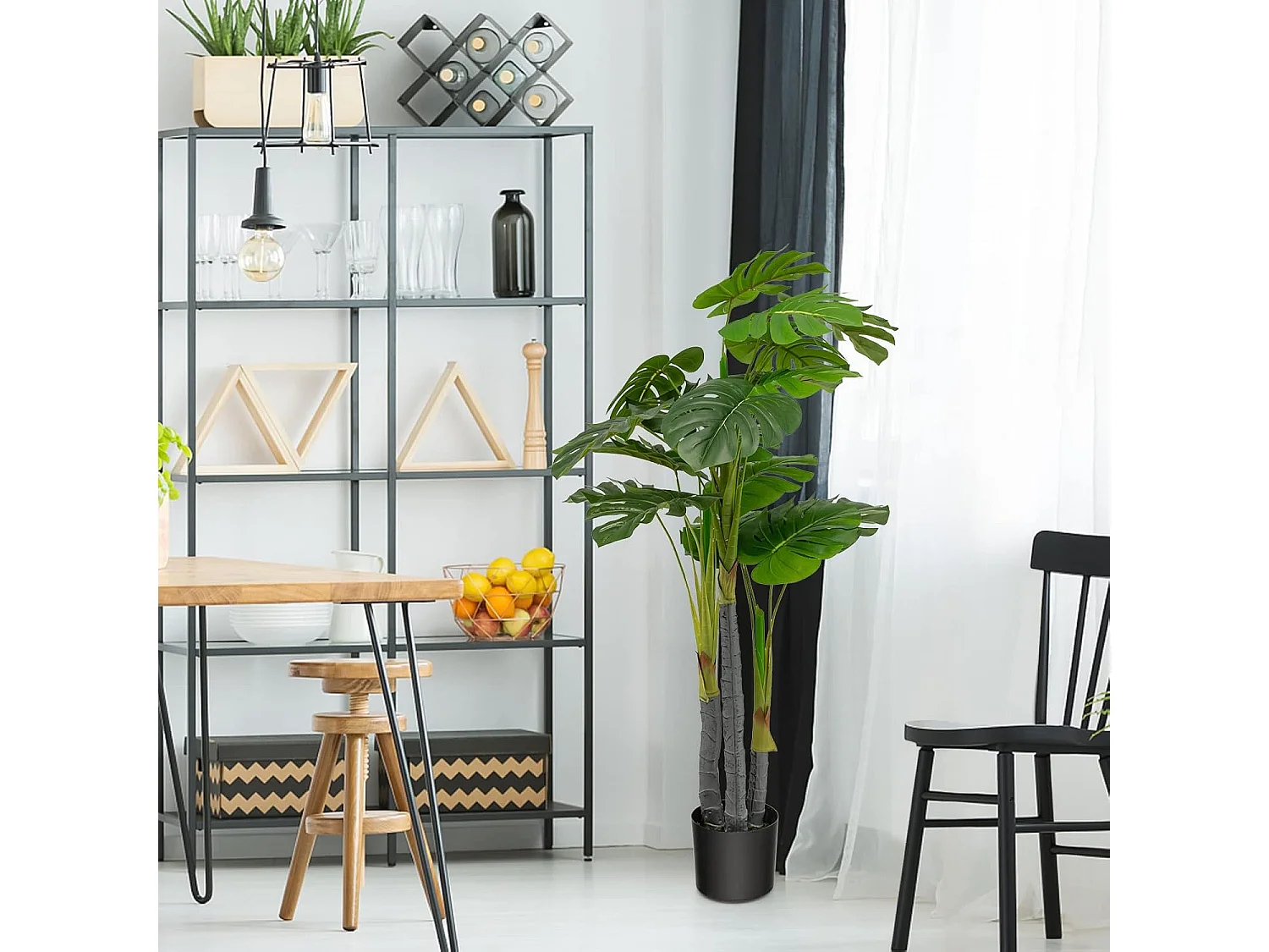 Monstera Deliciosa Kunstplanten, 120 cm, groene kunstboom met 20 bladeren en kunststof pot, kunstplant voor thuis, op kantoor en restaurant, interieurdecoratie