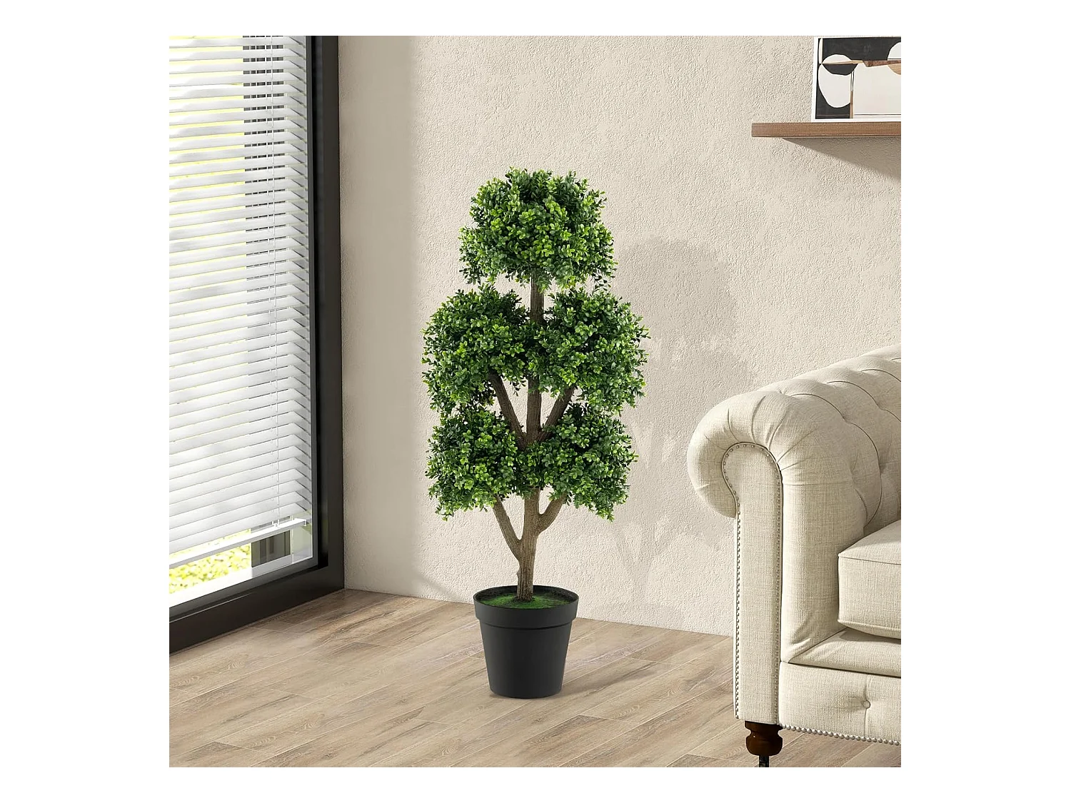 Kunstbuxusboom 115 cm, kunstplant met 5 ballen, decoratieve plant in pot, bolboom, groene planten, kunstboom, kamerplant, decoratie,kantoor,veranda, groenTL32395