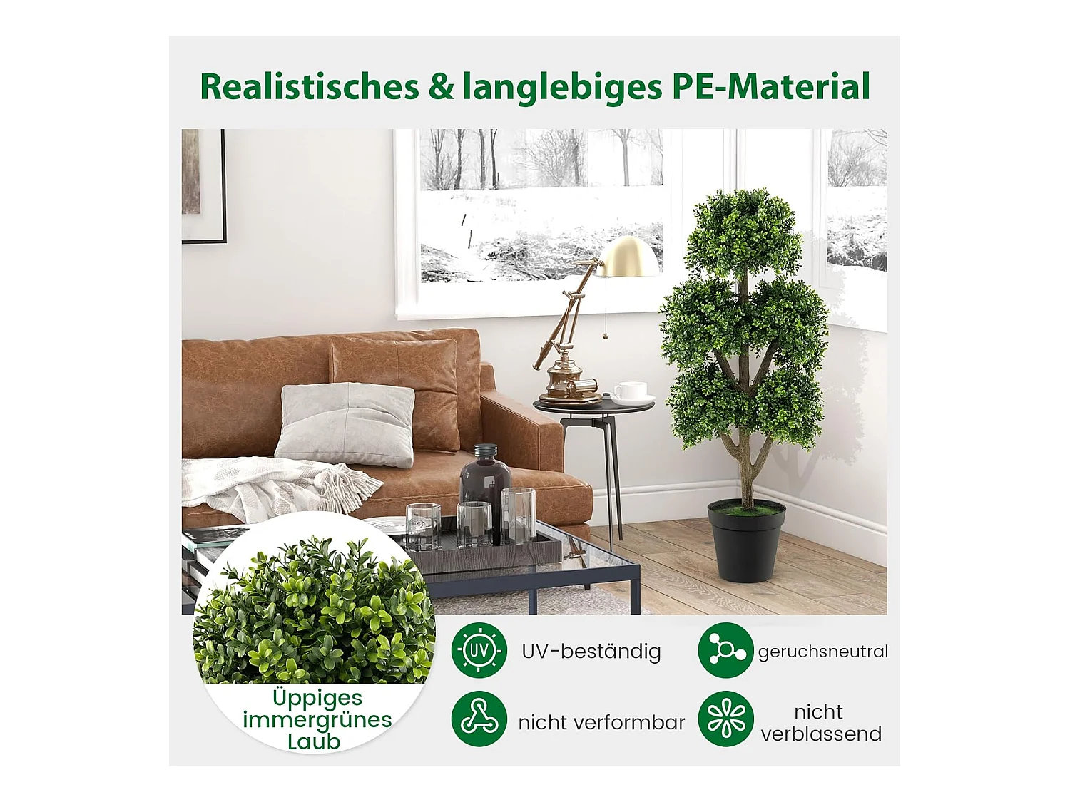 Kunstbuxusboom 115 cm, kunstplant met 5 ballen, decoratieve plant in pot, bolboom, groene planten, kunstboom, kamerplant, decoratie,kantoor,veranda, groenTL32395