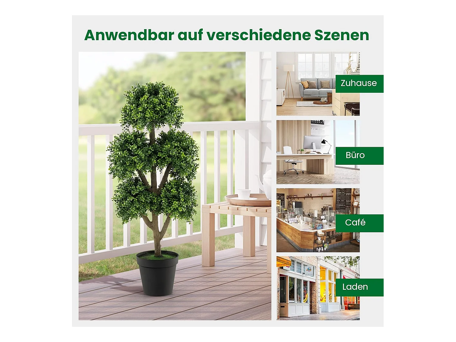 Kunstbuxusboom 115 cm, kunstplant met 5 ballen, decoratieve plant in pot, bolboom, groene planten, kunstboom, kamerplant, decoratie,kantoor,veranda, groenTL32395