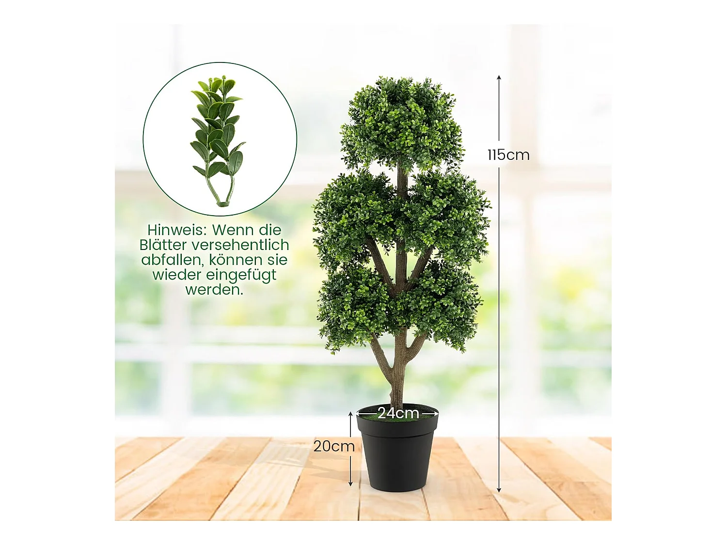 Kunstbuxusboom 115 cm, kunstplant met 5 ballen, decoratieve plant in pot, bolboom, groene planten, kunstboom, kamerplant, decoratie,kantoor,veranda, groenTL32395