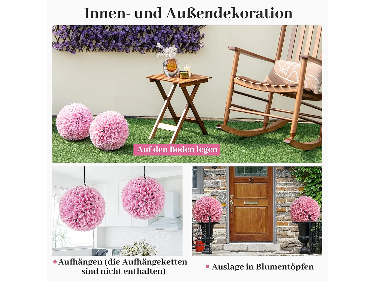 Buxusballen, 28 cm, uv-bestendig, vormgesneden, kunstplant, decoratieve plant, boekbal, kunstplant, decoratieve bolplanten voor huis, tuin, balkon, bruiloft, roze