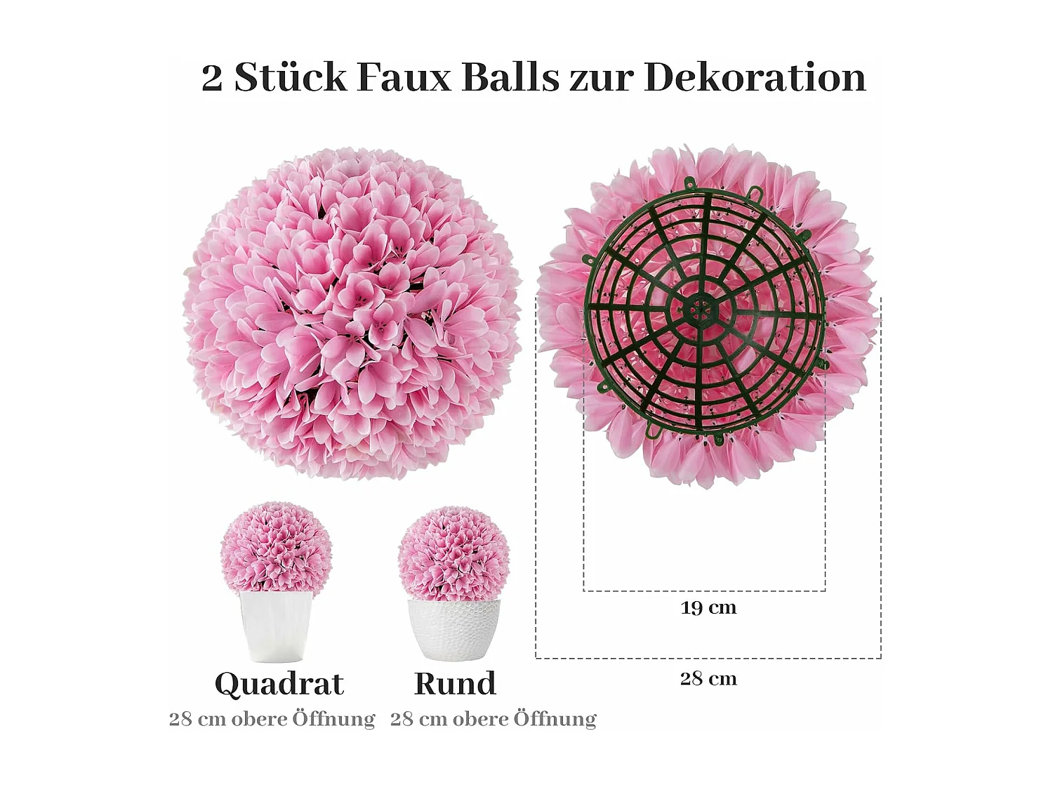 Buxusballen, 28 cm, uv-bestendig, vormgesneden, kunstplant, decoratieve plant, boekbal, kunstplant, decoratieve bolplanten voor huis, tuin, balkon, bruiloft, roze