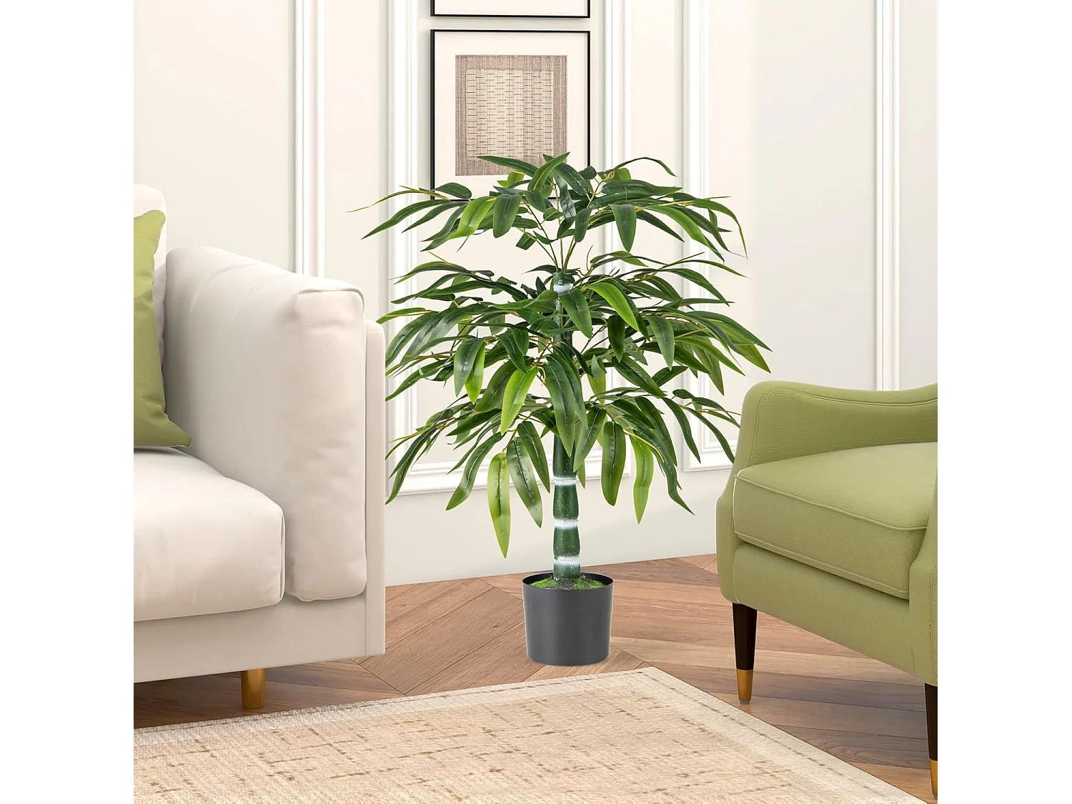 Set van 2 kunstplanten, bamboe, 100 cm kunstboom met pot, stammen en verstelbare takken, kunstplant voor thuis, kantoor, bamboeboom,bamboedecoratie,decoratie,groen