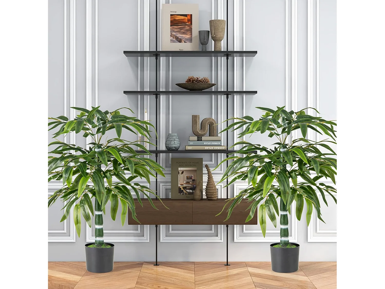 Set van 2 kunstplanten, bamboe, 100 cm kunstboom met pot, stammen en verstelbare takken, kunstplant voor thuis, kantoor, bamboeboom,bamboedecoratie,decoratie,groen