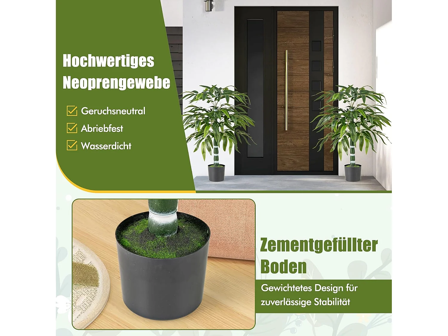 Set van 2 kunstplanten, bamboe, 100 cm kunstboom met pot, stammen en verstelbare takken, kunstplant voor thuis, kantoor, bamboeboom,bamboedecoratie,decoratie,groen