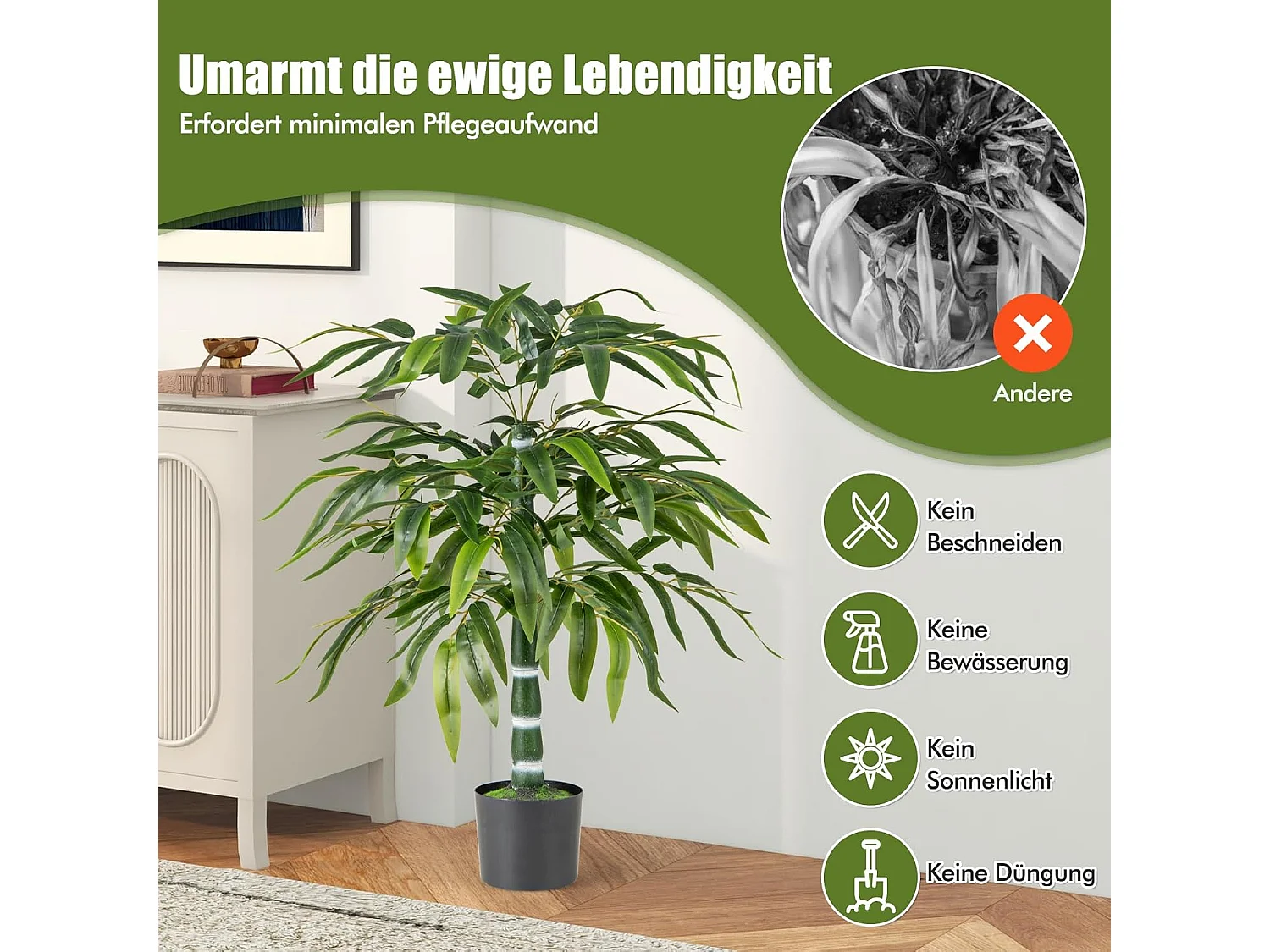 Set van 2 kunstplanten, bamboe, 100 cm kunstboom met pot, stammen en verstelbare takken, kunstplant voor thuis, kantoor, bamboeboom,bamboedecoratie,decoratie,groen