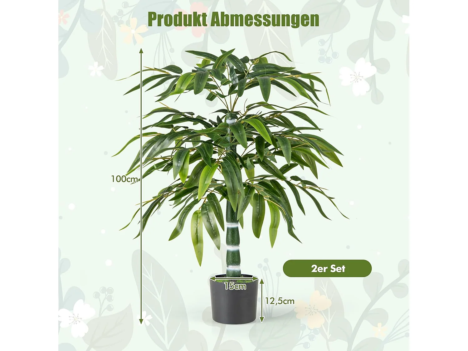 Set van 2 kunstplanten, bamboe, 100 cm kunstboom met pot, stammen en verstelbare takken, kunstplant voor thuis, kantoor, bamboeboom,bamboedecoratie,decoratie,groen