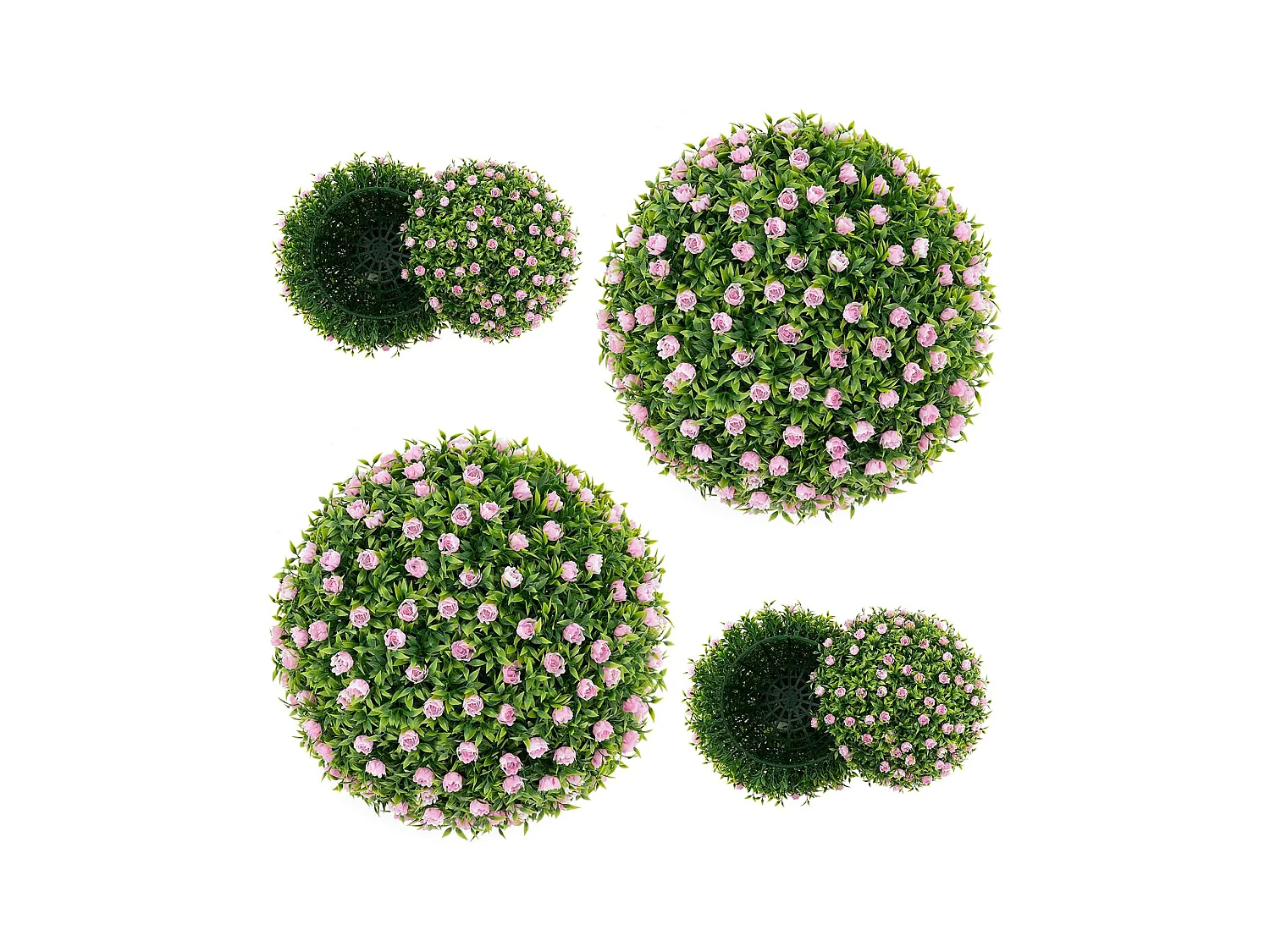 Buxusballen, 2 stuks, 37 cm, uv-bestendig, decoratieve bal met roze bloemen, vormgesneden kunstplant, decoratieve plant, boekbal, kunstplant,balkon, bruiloft