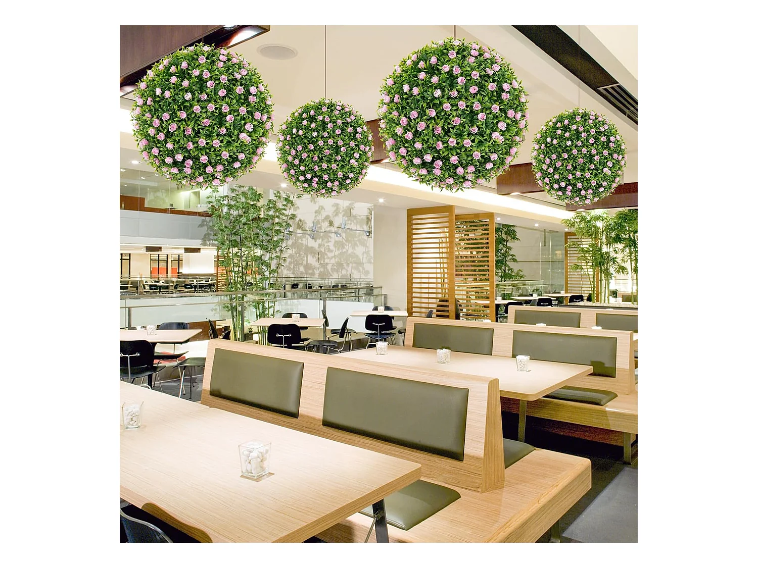 Buxusballen, 2 stuks, 37 cm, uv-bestendig, decoratieve bal met roze bloemen, vormgesneden kunstplant, decoratieve plant, boekbal, kunstplant,balkon, bruiloft