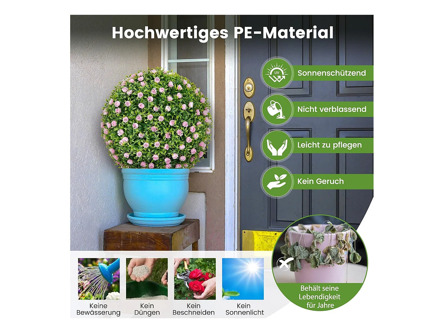 Buxusballen, 2 stuks, 37 cm, uv-bestendig, decoratieve bal met roze bloemen, vormgesneden kunstplant, decoratieve plant, boekbal, kunstplant,balkon, bruiloft