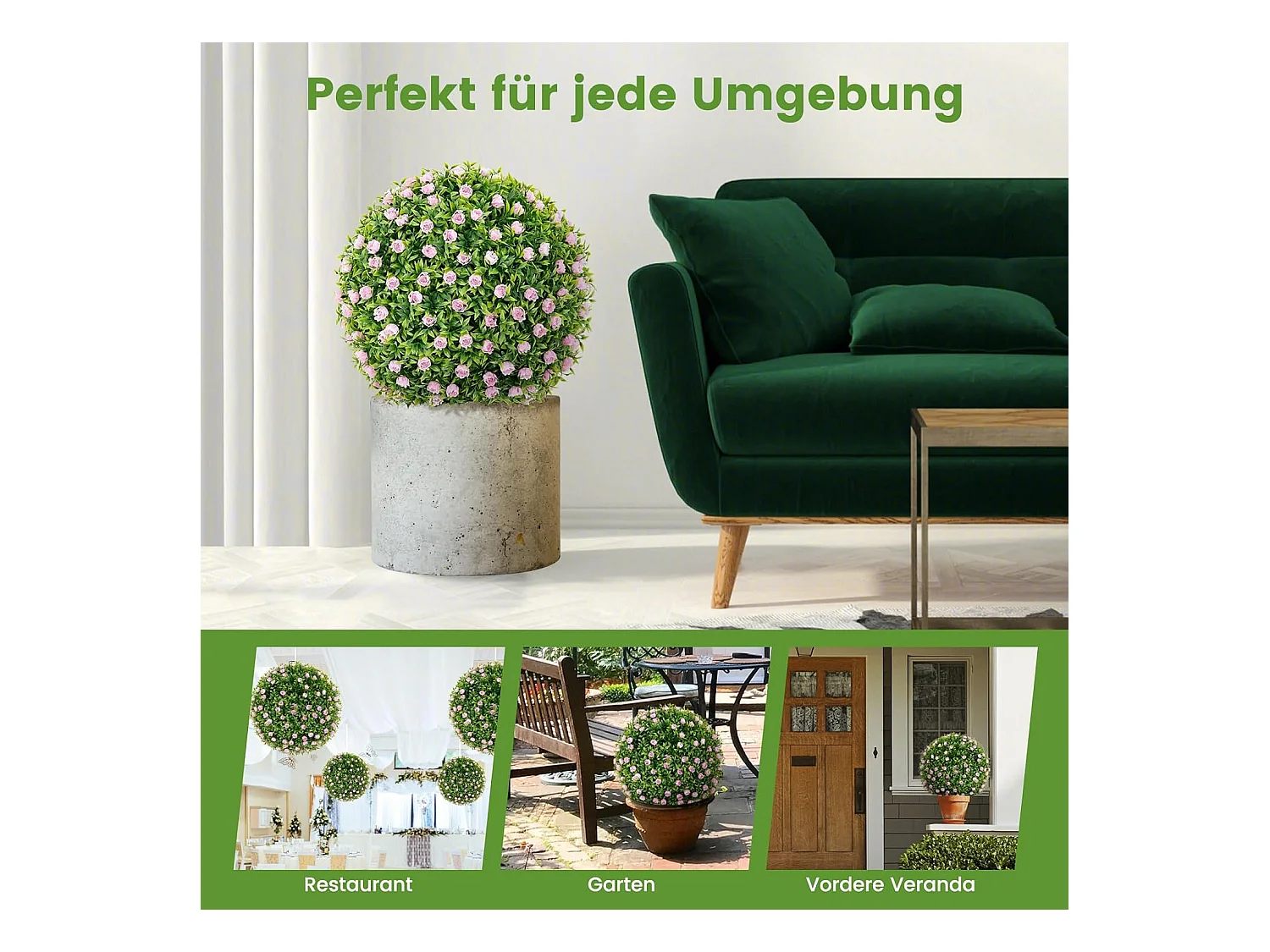 Buxusballen, 2 stuks, 37 cm, uv-bestendig, decoratieve bal met roze bloemen, vormgesneden kunstplant, decoratieve plant, boekbal, kunstplant,balkon, bruiloft