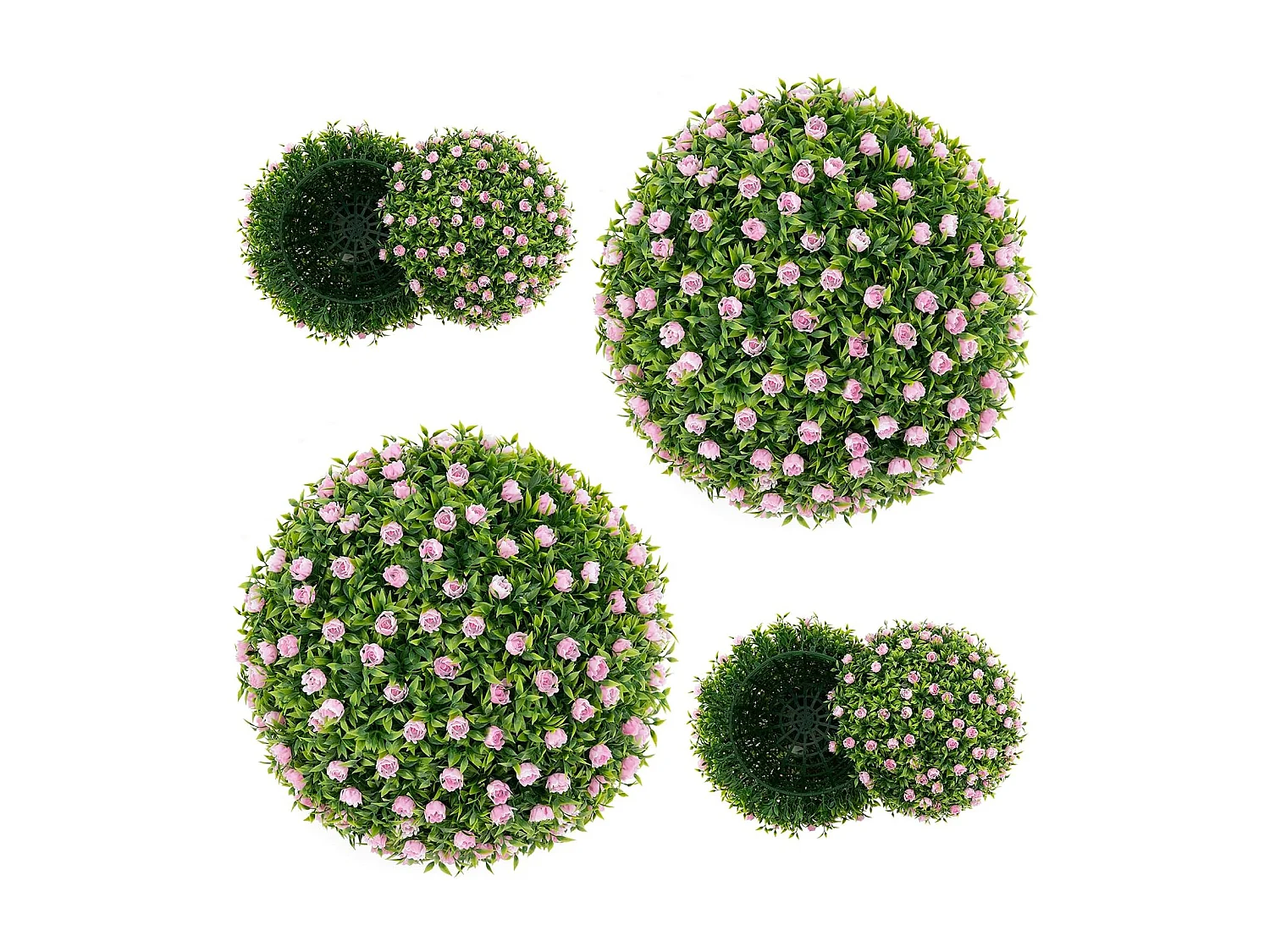 Buxusballen, 2 stuks, 37 cm, uv-bestendig, decoratieve bal met roze bloemen, vormgesneden kunstplant, decoratieve plant, boekbal, kunstplant,balkon, bruiloft