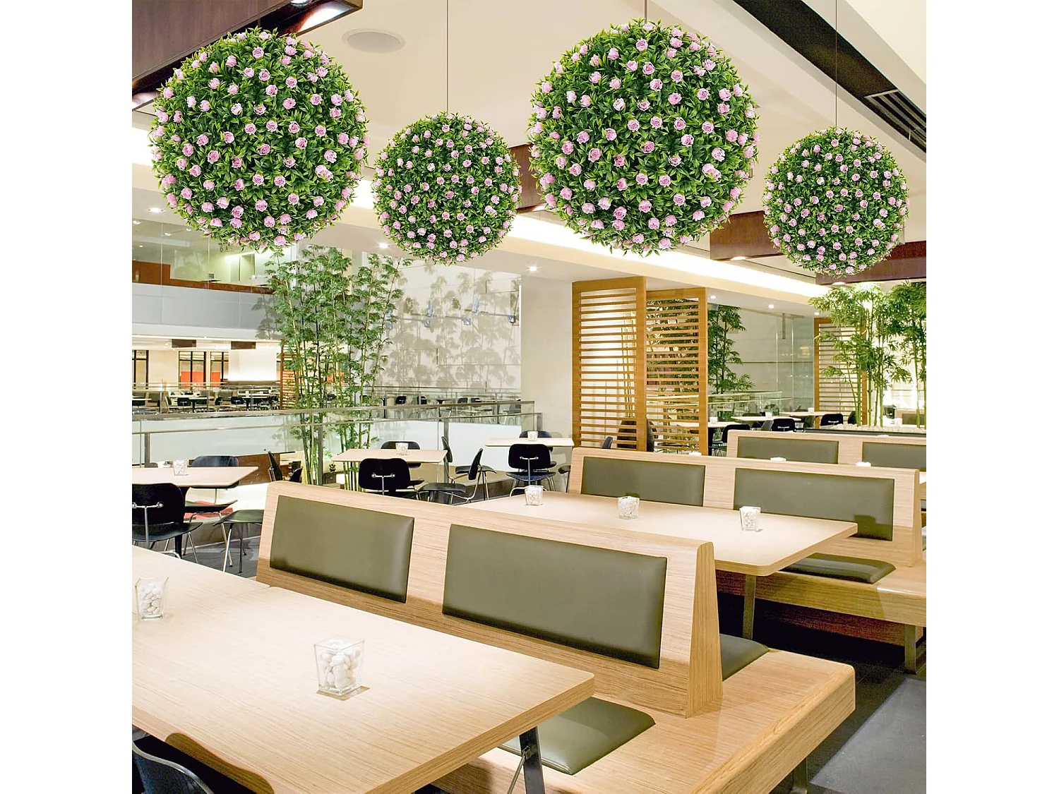 Buxusballen, 2 stuks, 37 cm, uv-bestendig, decoratieve bal met roze bloemen, vormgesneden kunstplant, decoratieve plant, boekbal, kunstplant,balkon, bruiloft