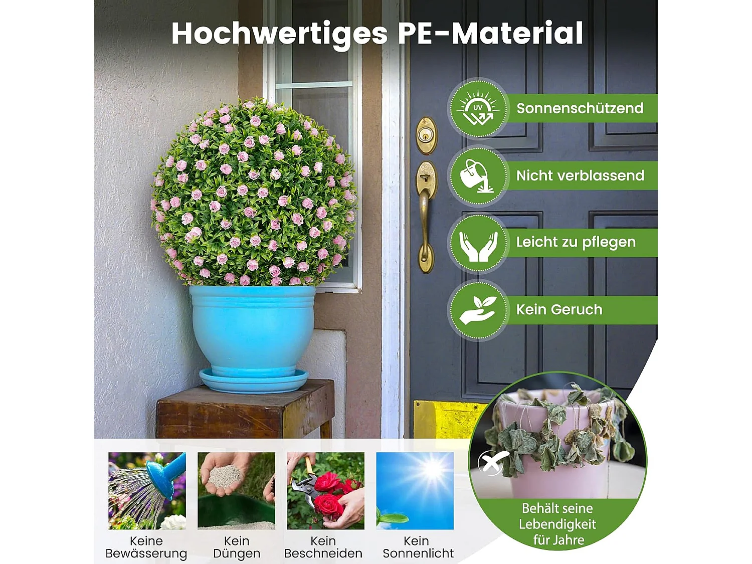 Buxusballen, 2 stuks, 37 cm, uv-bestendig, decoratieve bal met roze bloemen, vormgesneden kunstplant, decoratieve plant, boekbal, kunstplant,balkon, bruiloft