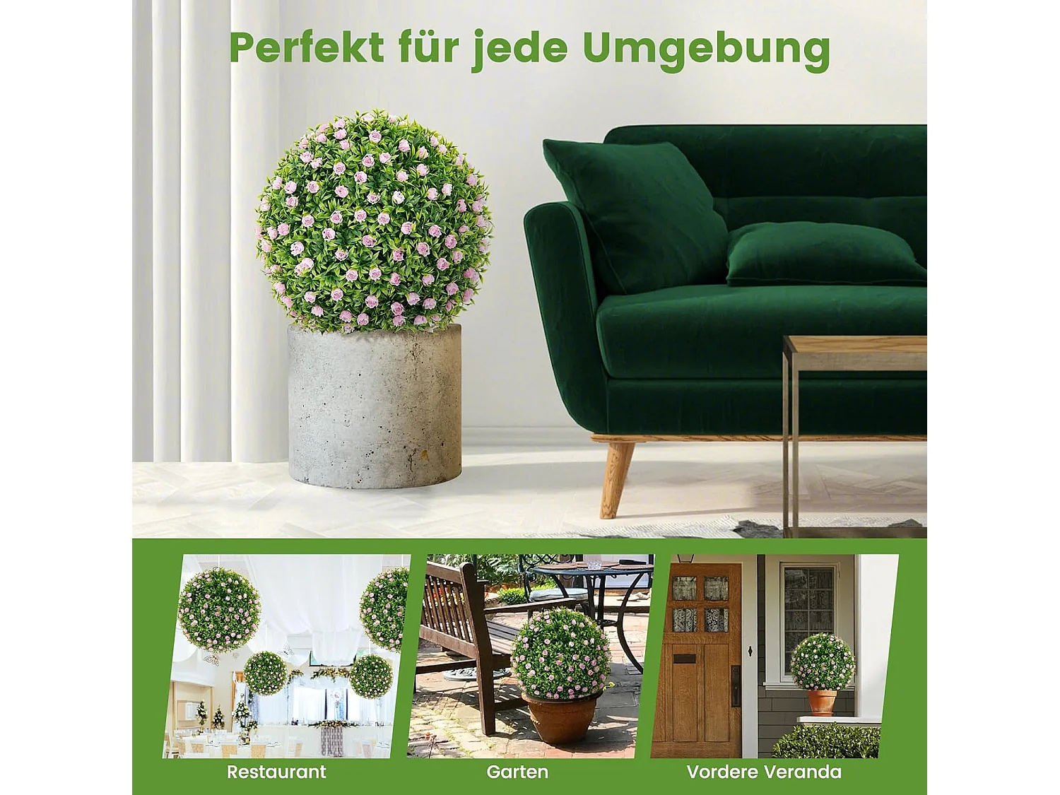 Buxusballen, 2 stuks, 37 cm, uv-bestendig, decoratieve bal met roze bloemen, vormgesneden kunstplant, decoratieve plant, boekbal, kunstplant,balkon, bruiloft