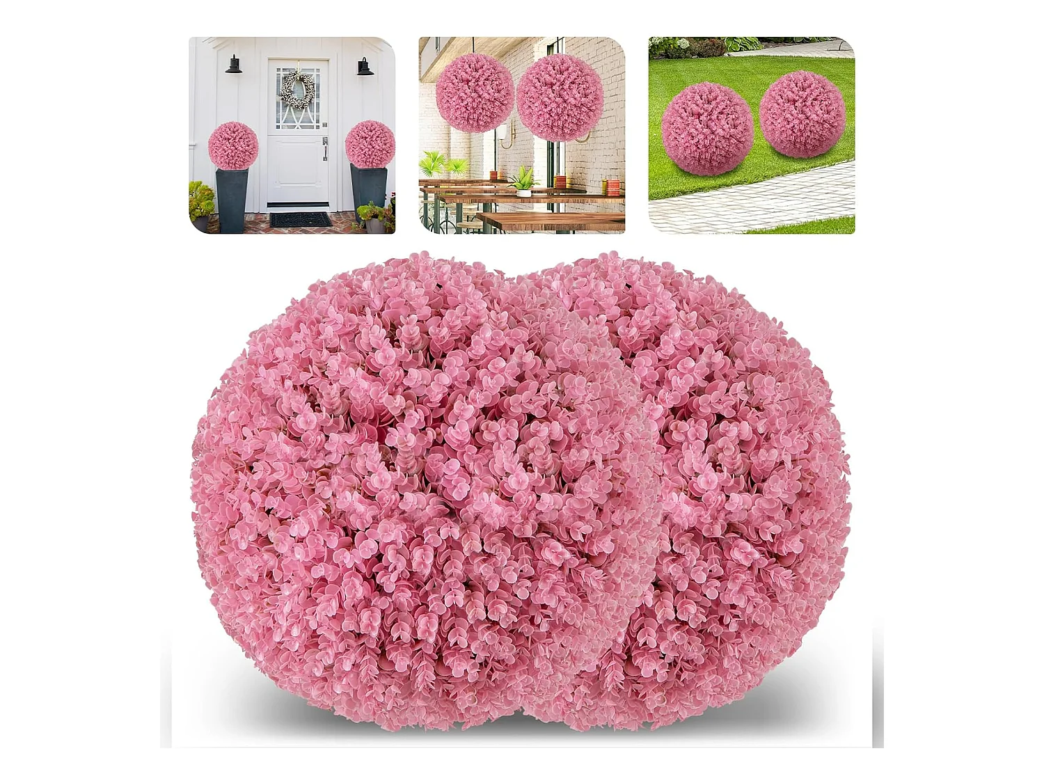 Buxusballen, 2 stuks, 44 cm, kunstplant eucalyptus, buxusbal, grasbal, plantenbal, uv-bestendig,decoratieve plant, boekbal, kunstplant, voor huis，bruiloft, roze