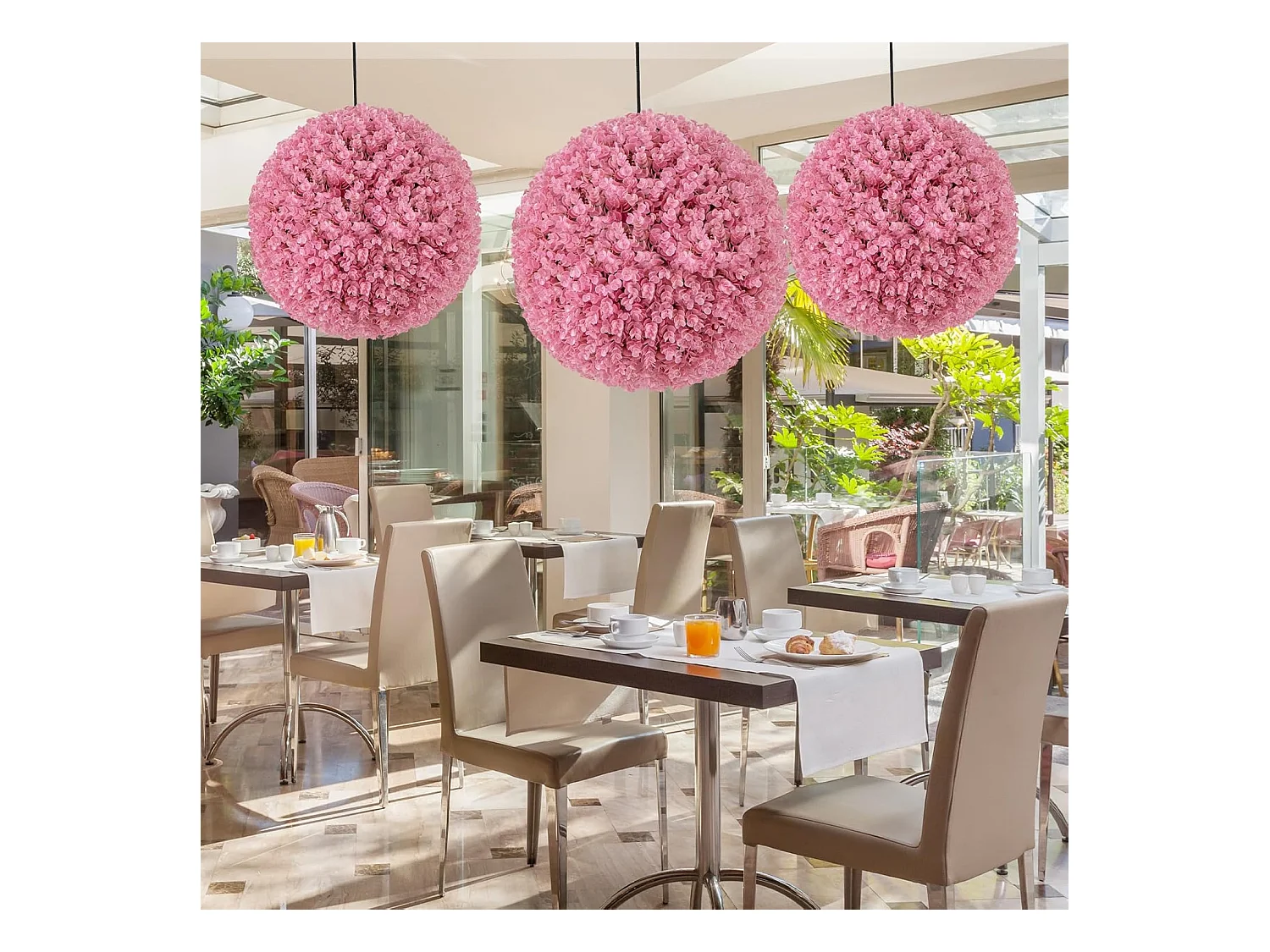 Buxusballen, 2 stuks, 44 cm, kunstplant eucalyptus, buxusbal, grasbal, plantenbal, uv-bestendig,decoratieve plant, boekbal, kunstplant, voor huis，bruiloft, roze