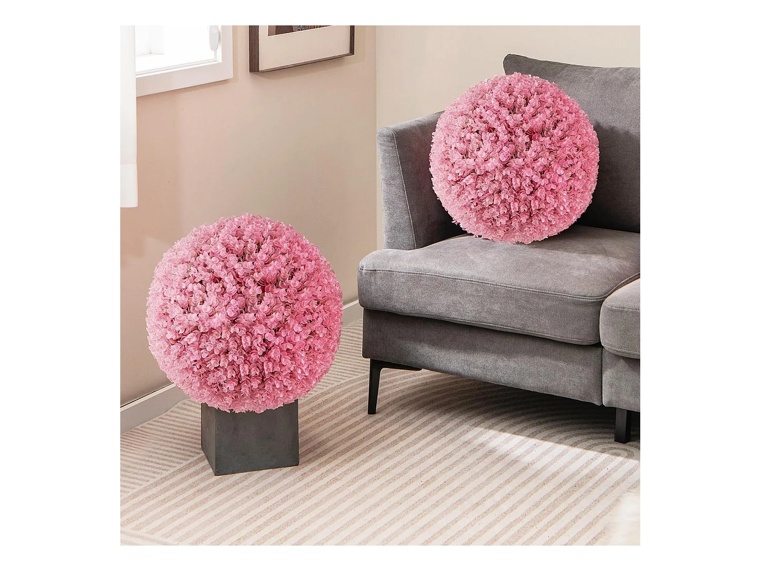 Buxusballen, 2 stuks, 44 cm, kunstplant eucalyptus, buxusbal, grasbal, plantenbal, uv-bestendig,decoratieve plant, boekbal, kunstplant, voor huis，bruiloft, roze
