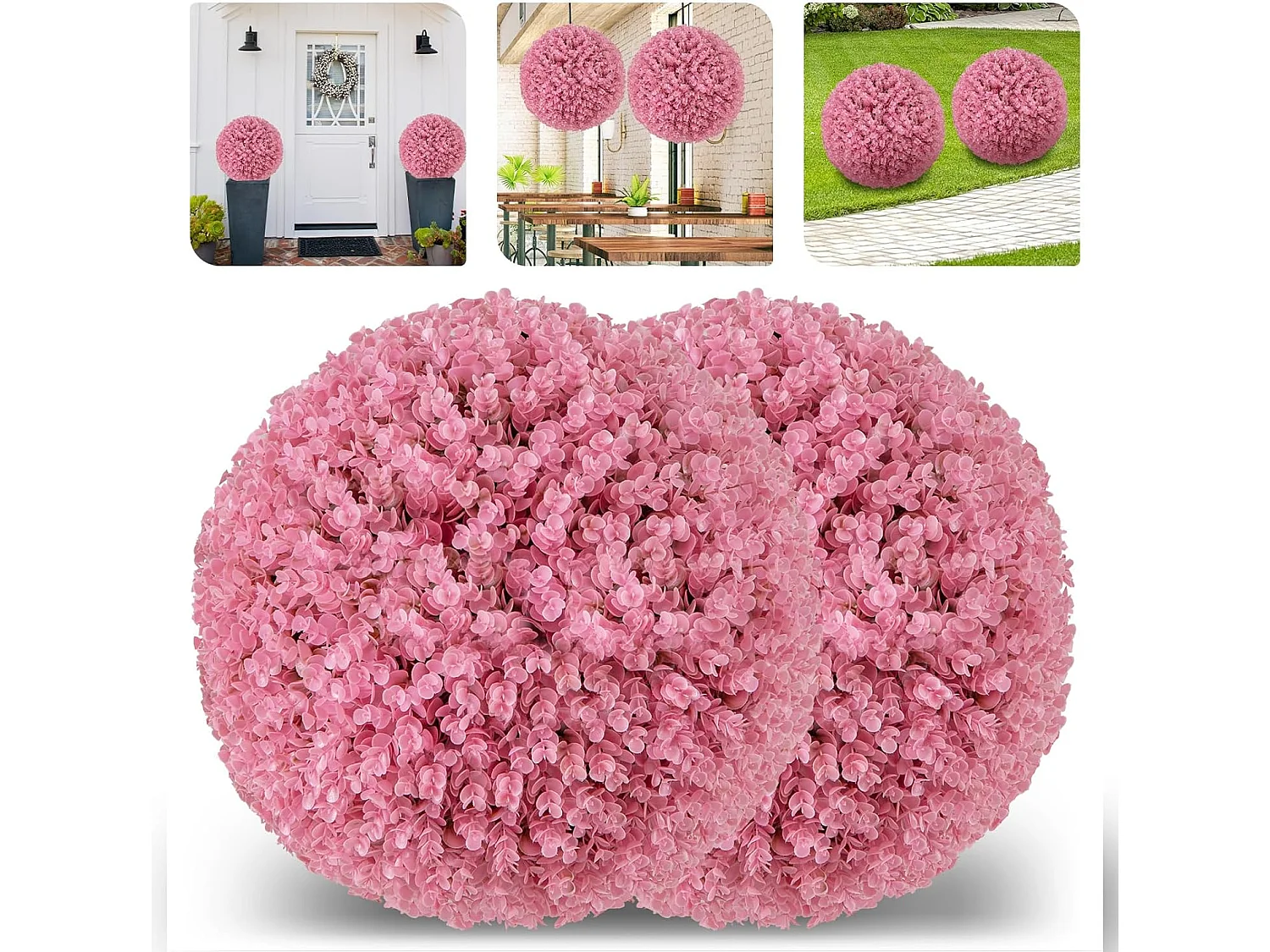 Buxusballen, 2 stuks, 44 cm, kunstplant eucalyptus, buxusbal, grasbal, plantenbal, uv-bestendig,decoratieve plant, boekbal, kunstplant, voor huis，bruiloft, roze