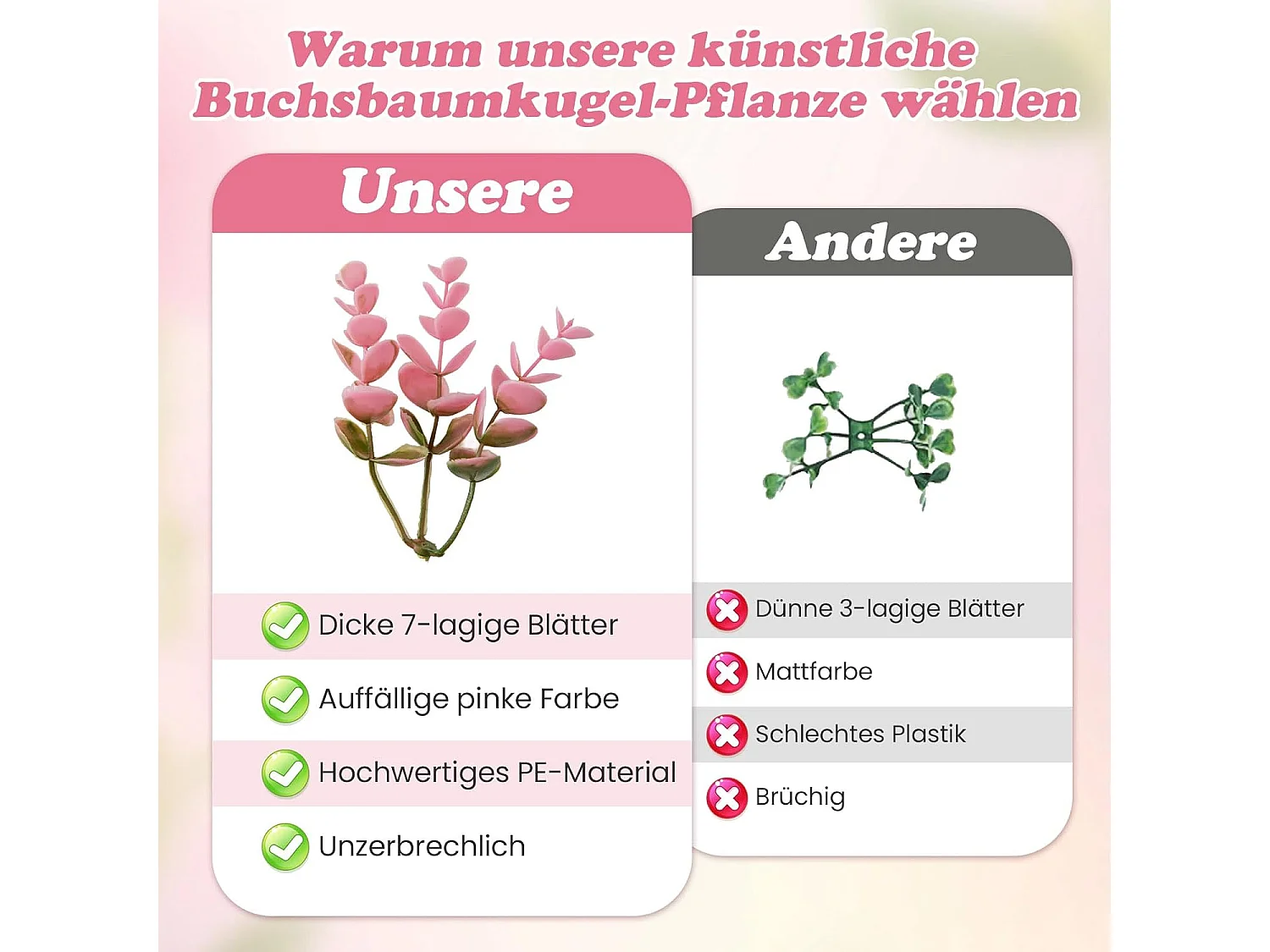 Buxusballen, 2 stuks, 44 cm, kunstplant eucalyptus, buxusbal, grasbal, plantenbal, uv-bestendig,decoratieve plant, boekbal, kunstplant, voor huis，bruiloft, roze