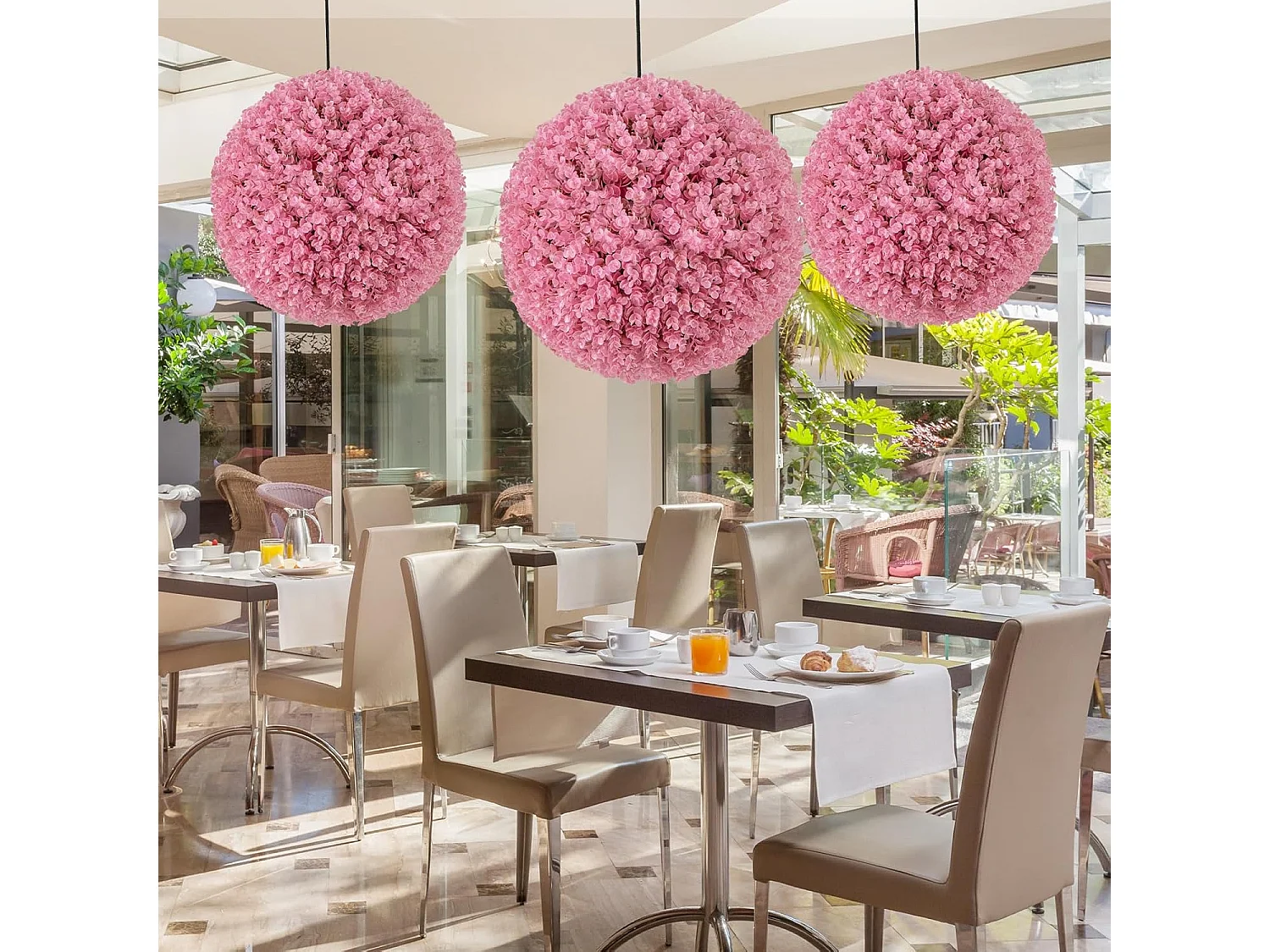 Buxusballen, 2 stuks, 44 cm, kunstplant eucalyptus, buxusbal, grasbal, plantenbal, uv-bestendig,decoratieve plant, boekbal, kunstplant, voor huis，bruiloft, roze