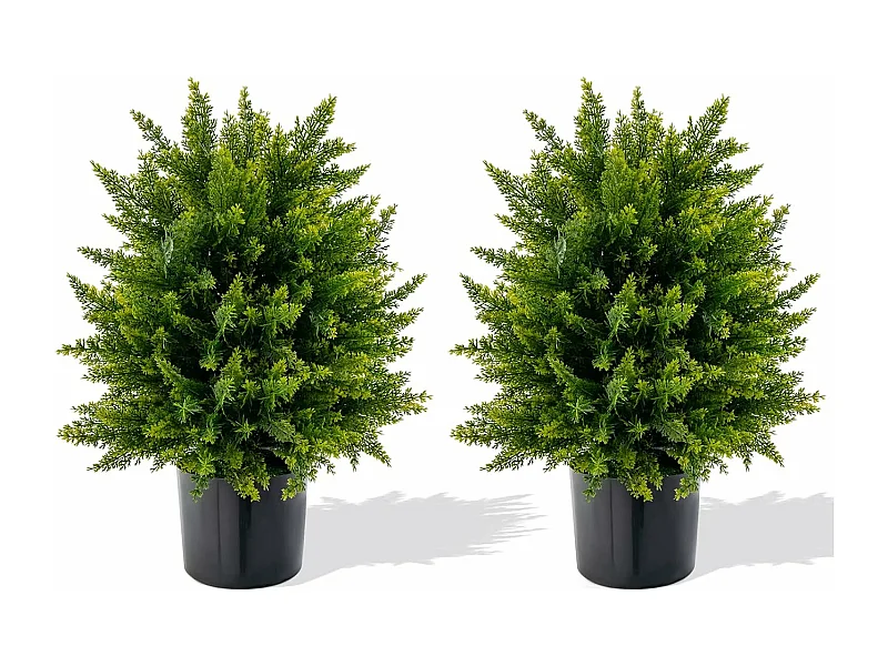 Set van 2 kunstplanten 55 cm, ceder buxusboom, kunstboom met pot, kunstmatige decoratieve plant, groene planten, kamerplant voor thuis en kantoor, groen