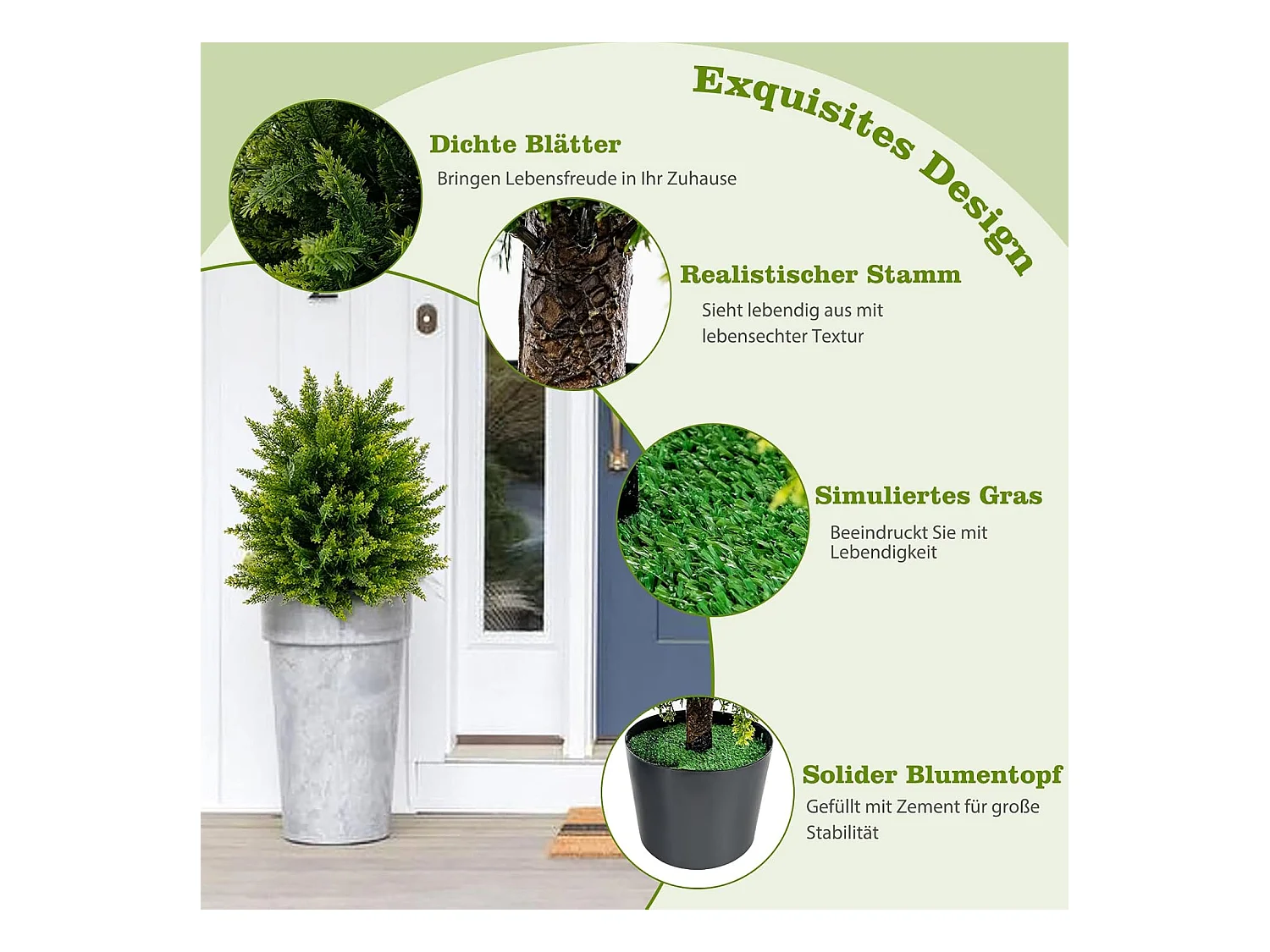 Set van 2 kunstplanten 55 cm, ceder buxusboom, kunstboom met pot, kunstmatige decoratieve plant, groene planten, kamerplant voor thuis en kantoor, groen