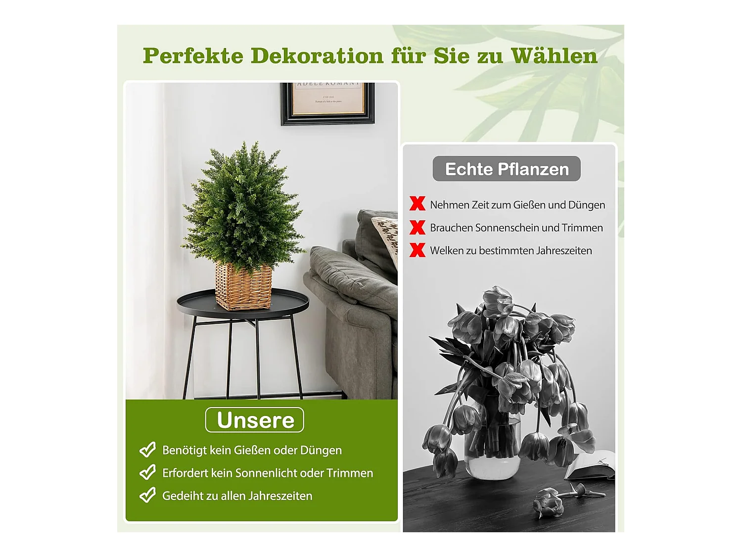 Set van 2 kunstplanten 55 cm, ceder buxusboom, kunstboom met pot, kunstmatige decoratieve plant, groene planten, kamerplant voor thuis en kantoor, groen