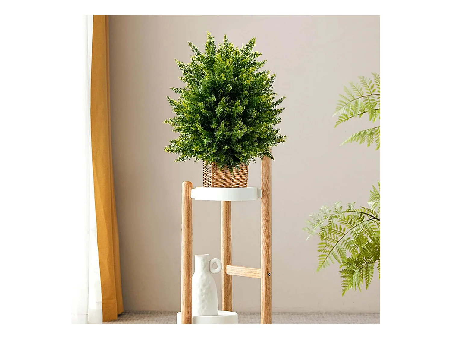 Set van 2 kunstplanten 55 cm, ceder buxusboom, kunstboom met pot, kunstmatige decoratieve plant, groene planten, kamerplant voor thuis en kantoor, groen
