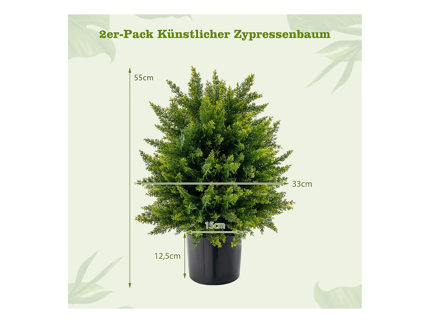 Set van 2 kunstplanten 55 cm, ceder buxusboom, kunstboom met pot, kunstmatige decoratieve plant, groene planten, kamerplant voor thuis en kantoor, groen