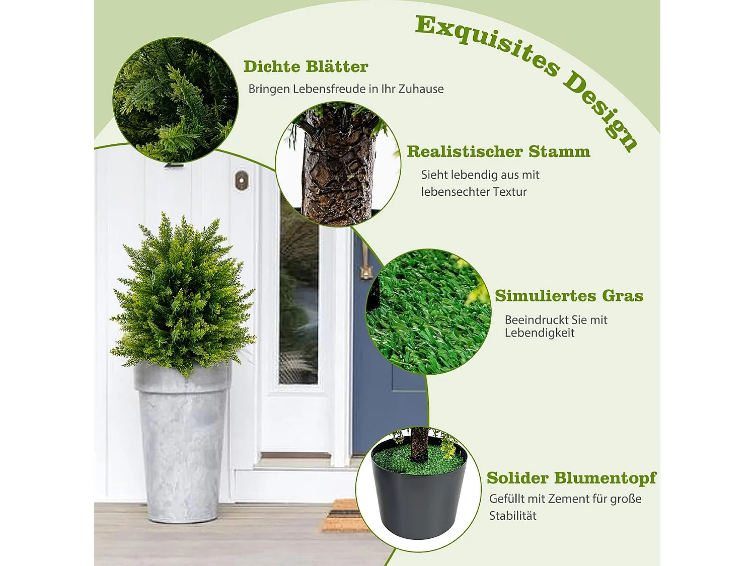 Set van 2 kunstplanten 55 cm, ceder buxusboom, kunstboom met pot, kunstmatige decoratieve plant, groene planten, kamerplant voor thuis en kantoor, groen