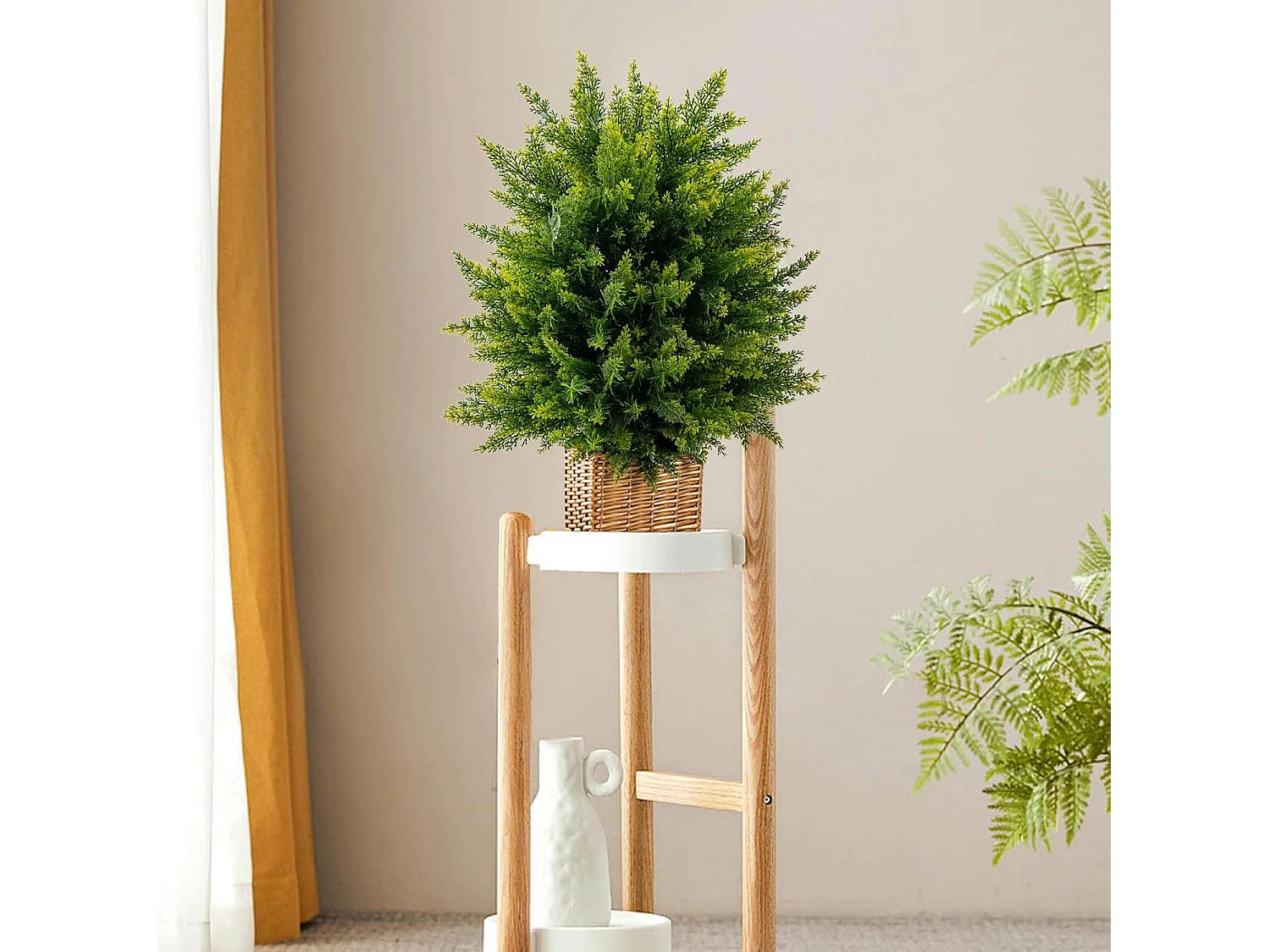 Set van 2 kunstplanten 55 cm, ceder buxusboom, kunstboom met pot, kunstmatige decoratieve plant, groene planten, kamerplant voor thuis en kantoor, groen