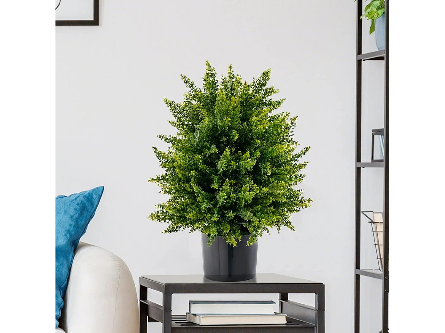 Set van 2 kunstplanten 55 cm, ceder buxusboom, kunstboom met pot, kunstmatige decoratieve plant, groene planten, kamerplant voor thuis en kantoor, groen