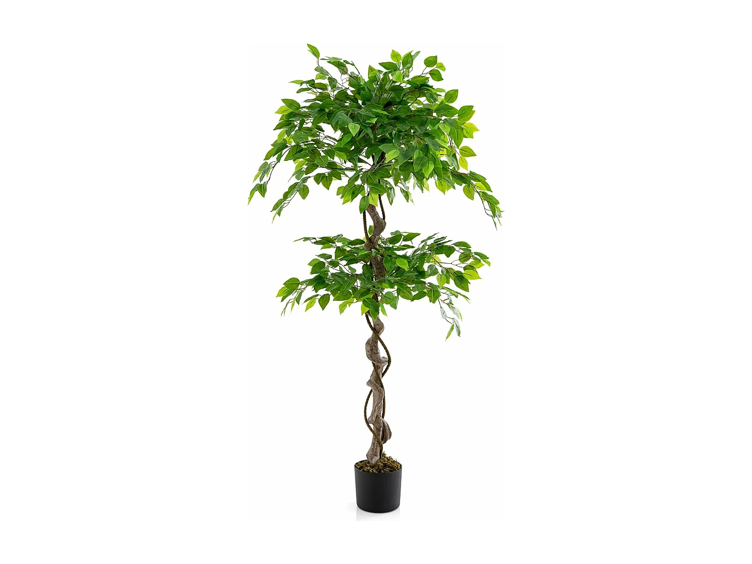 150 cm kunstplant groen, ficus benjamin,decoratieve plant met natuurlijke houten stam en bladeren, kamerplantendecoratie,binnendecoratie, voor thuis, tuin, kantoor