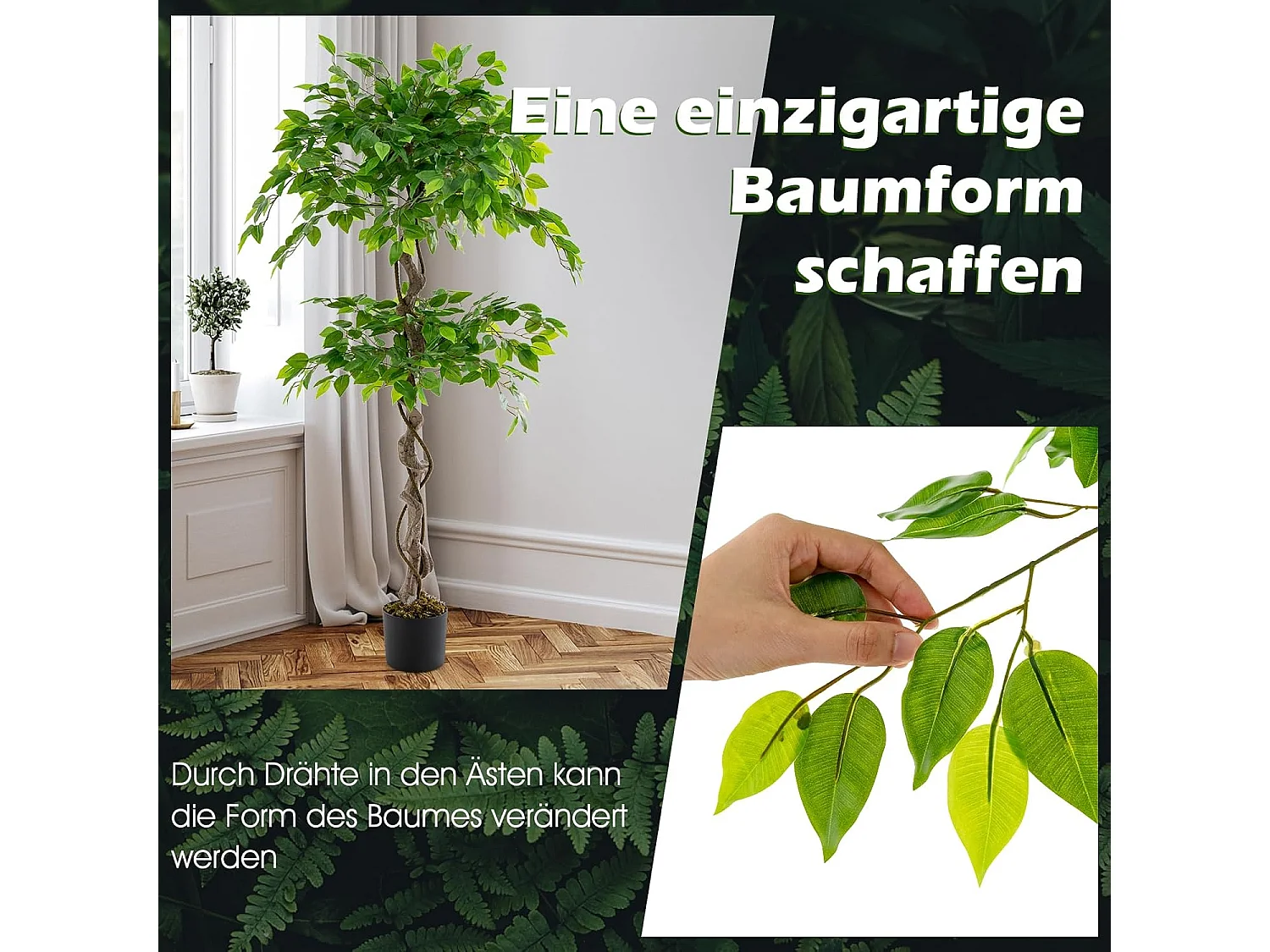 150 cm kunstplant groen, ficus benjamin,decoratieve plant met natuurlijke houten stam en bladeren, kamerplantendecoratie,binnendecoratie, voor thuis, tuin, kantoor