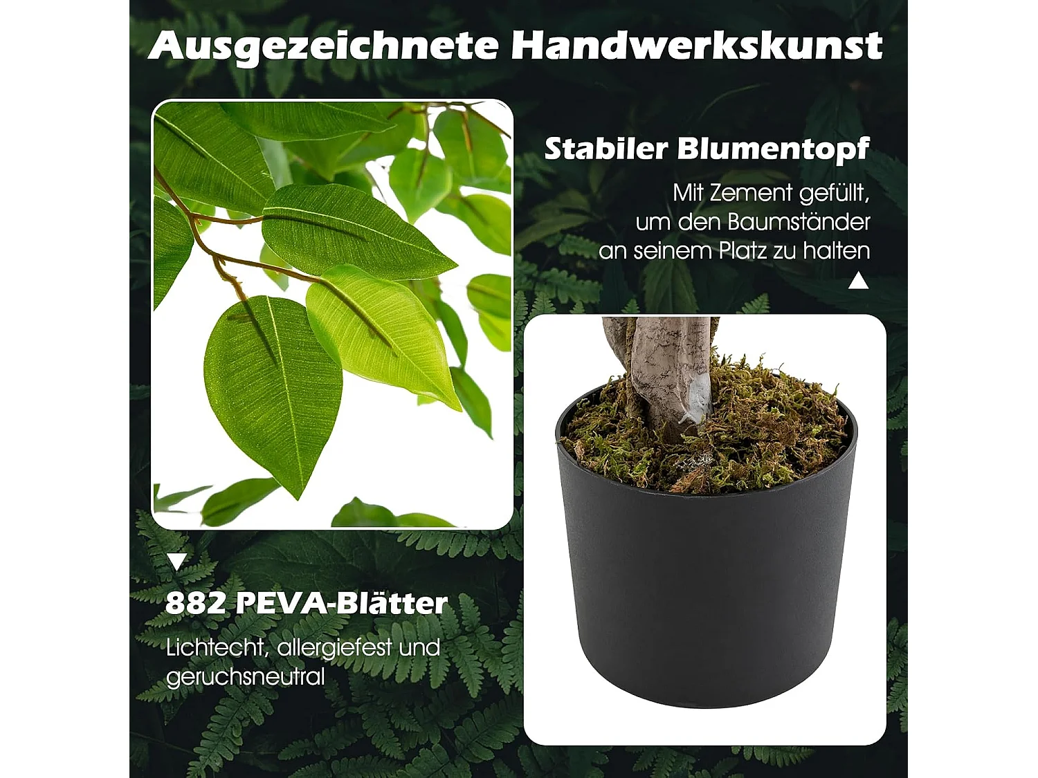 150 cm kunstplant groen, ficus benjamin,decoratieve plant met natuurlijke houten stam en bladeren, kamerplantendecoratie,binnendecoratie, voor thuis, tuin, kantoor