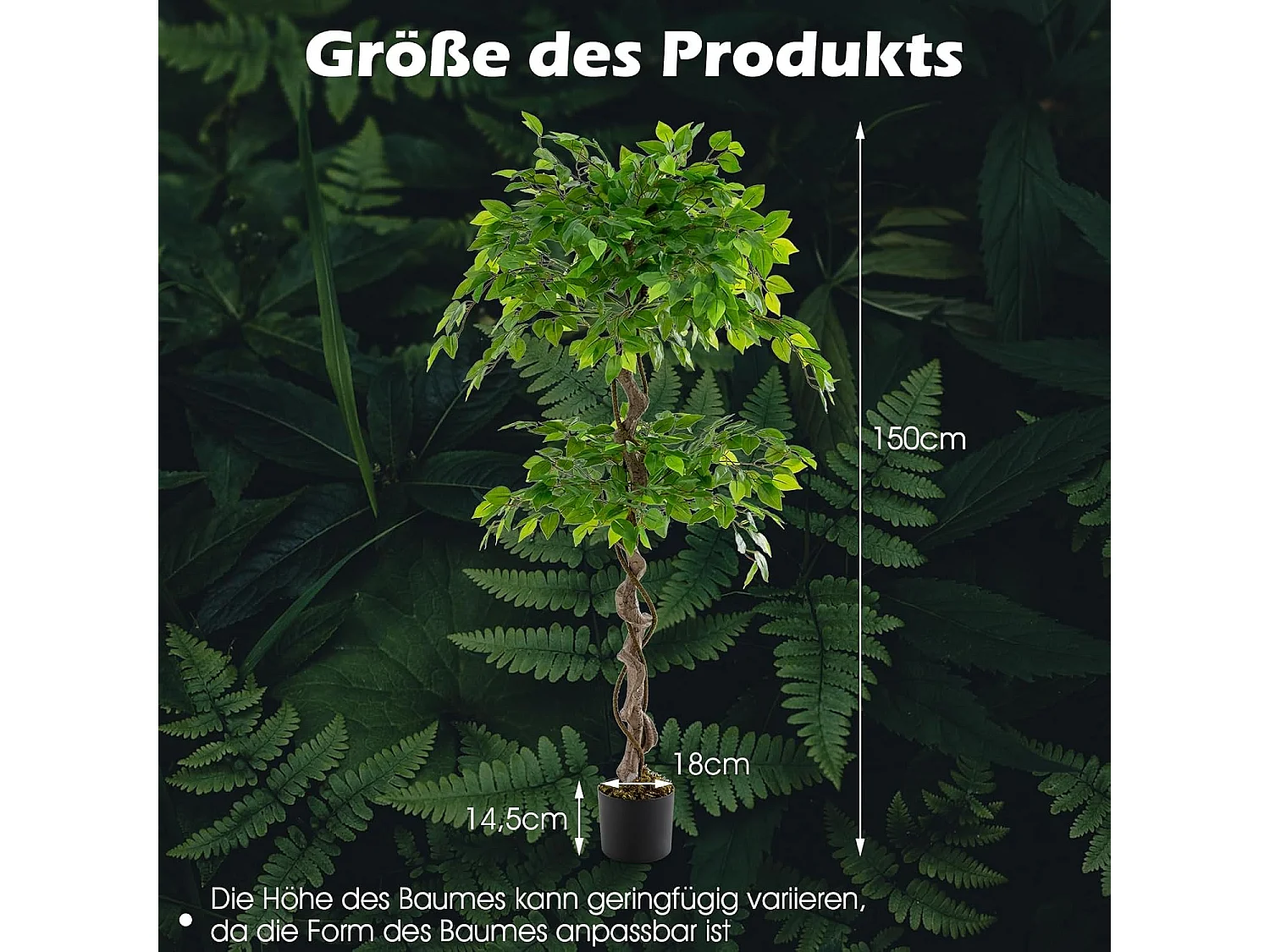 150 cm kunstplant groen, ficus benjamin,decoratieve plant met natuurlijke houten stam en bladeren, kamerplantendecoratie,binnendecoratie, voor thuis, tuin, kantoor