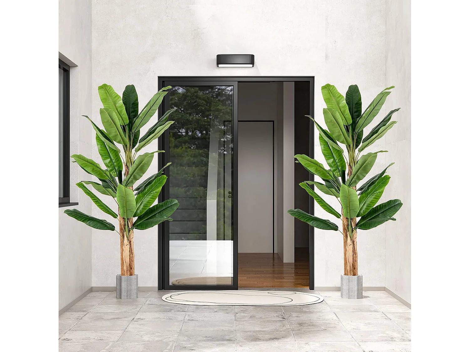 Kunstmatige bananenboom, bananenplant met 27 bladeren en natuurlijke stam, kunstplant in pot, bananenpalm, kunstboom,decoratie,voor thuis, kantoor, groen (195 cm)