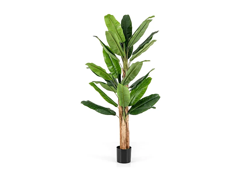 Kunstmatige bananenboom, bananenplant met 27 bladeren en natuurlijke stam, kunstplant in pot, bananenpalm, kunstboom,decoratie,voor thuis, kantoor, groen (195 cm)