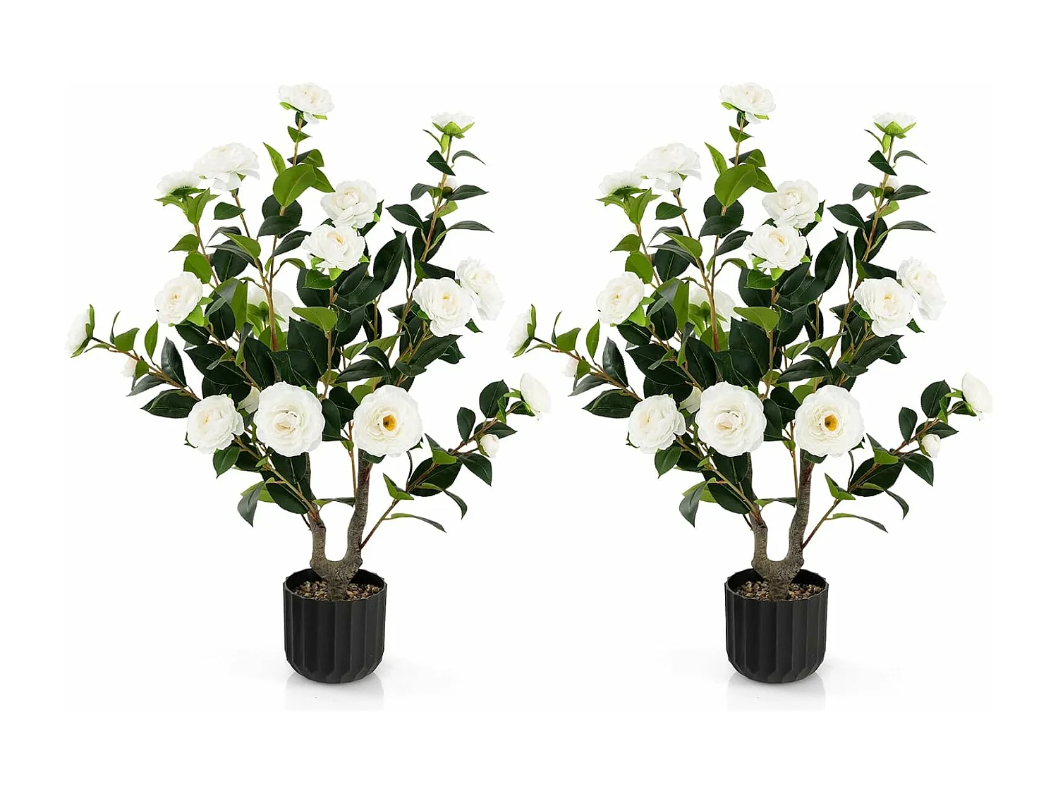 Set van 2 kunstboom met bloemen 95 cm,kunstmatige cameliaboom,kunstplant in pot,cameliaplant met 24 bloemen en natuurlijke stam,kamerplant,decoratieve plantTL32300