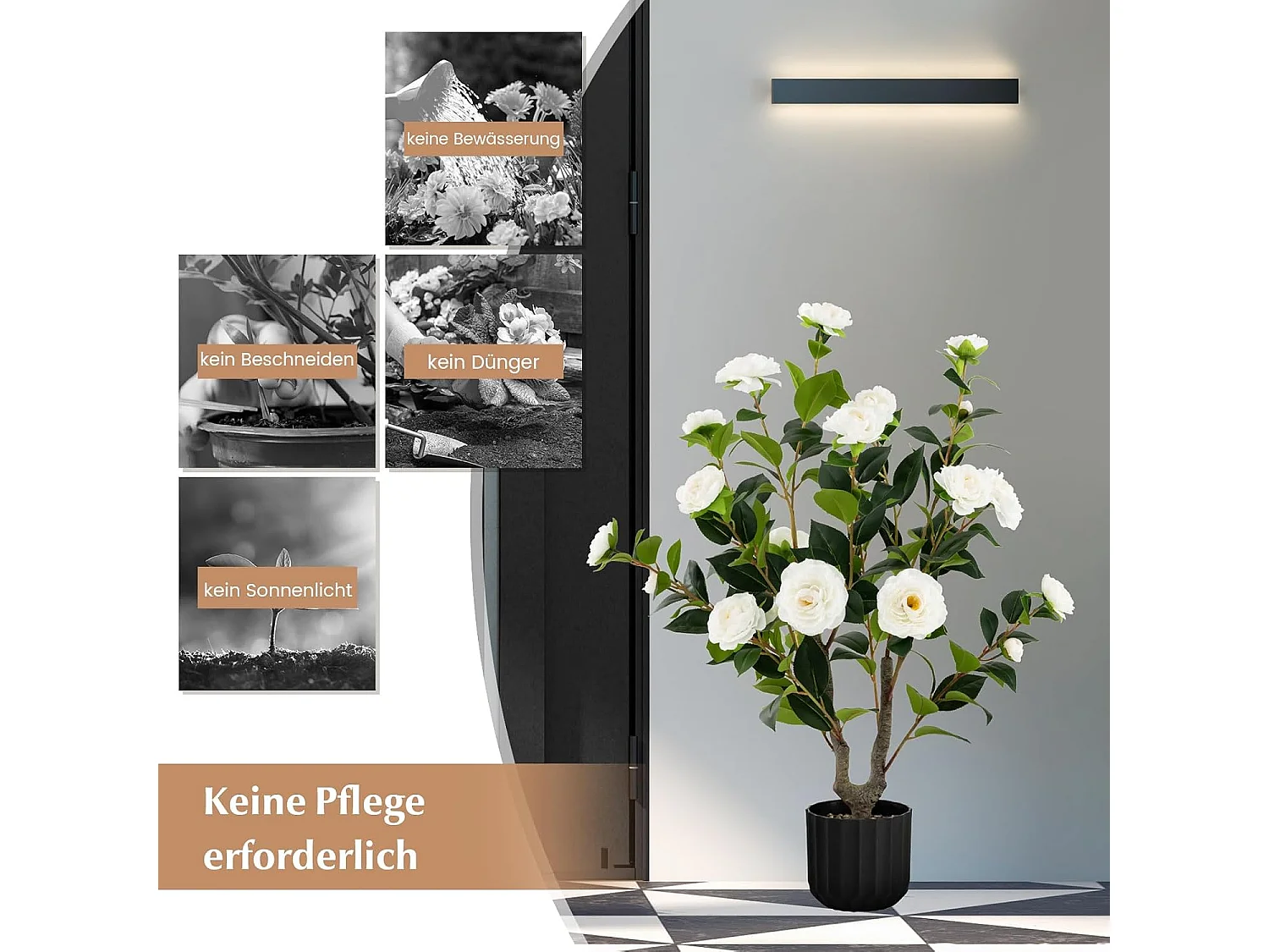 Set van 2 kunstboom met bloemen 95 cm,kunstmatige cameliaboom,kunstplant in pot,cameliaplant met 24 bloemen en natuurlijke stam,kamerplant,decoratieve plantTL32300